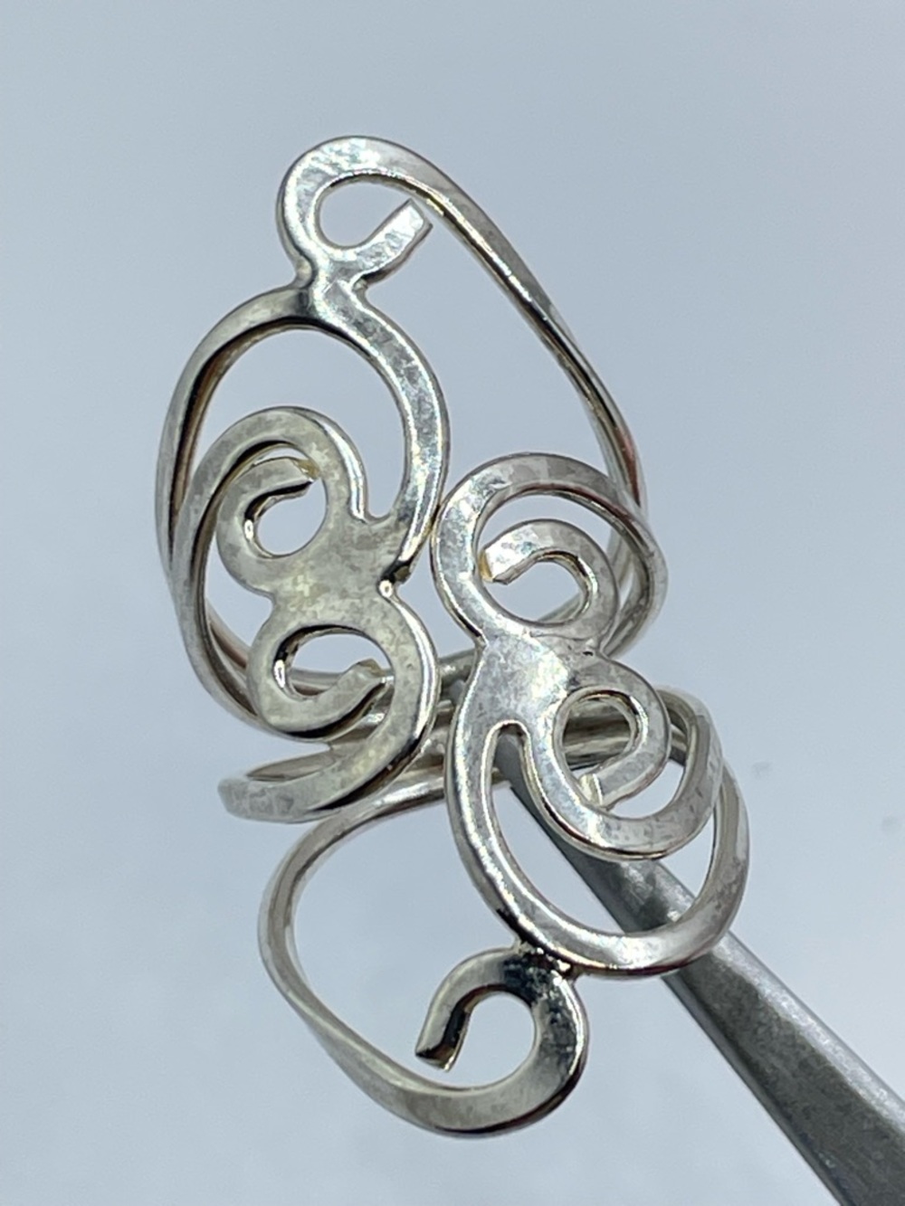 Vintage Taxco Mexico Silver Filigree Swirl Ring Size 7 Statement Modern